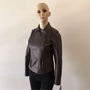 Jessica Simpson Brown Collared Girls Leather Jacket